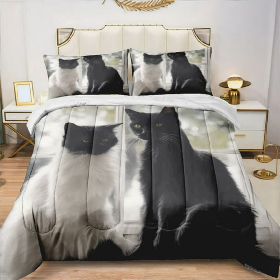 Black Cat And White Cat (3) Comforter Set Bedding Set Duvet Set Set 3pcs Twin Size