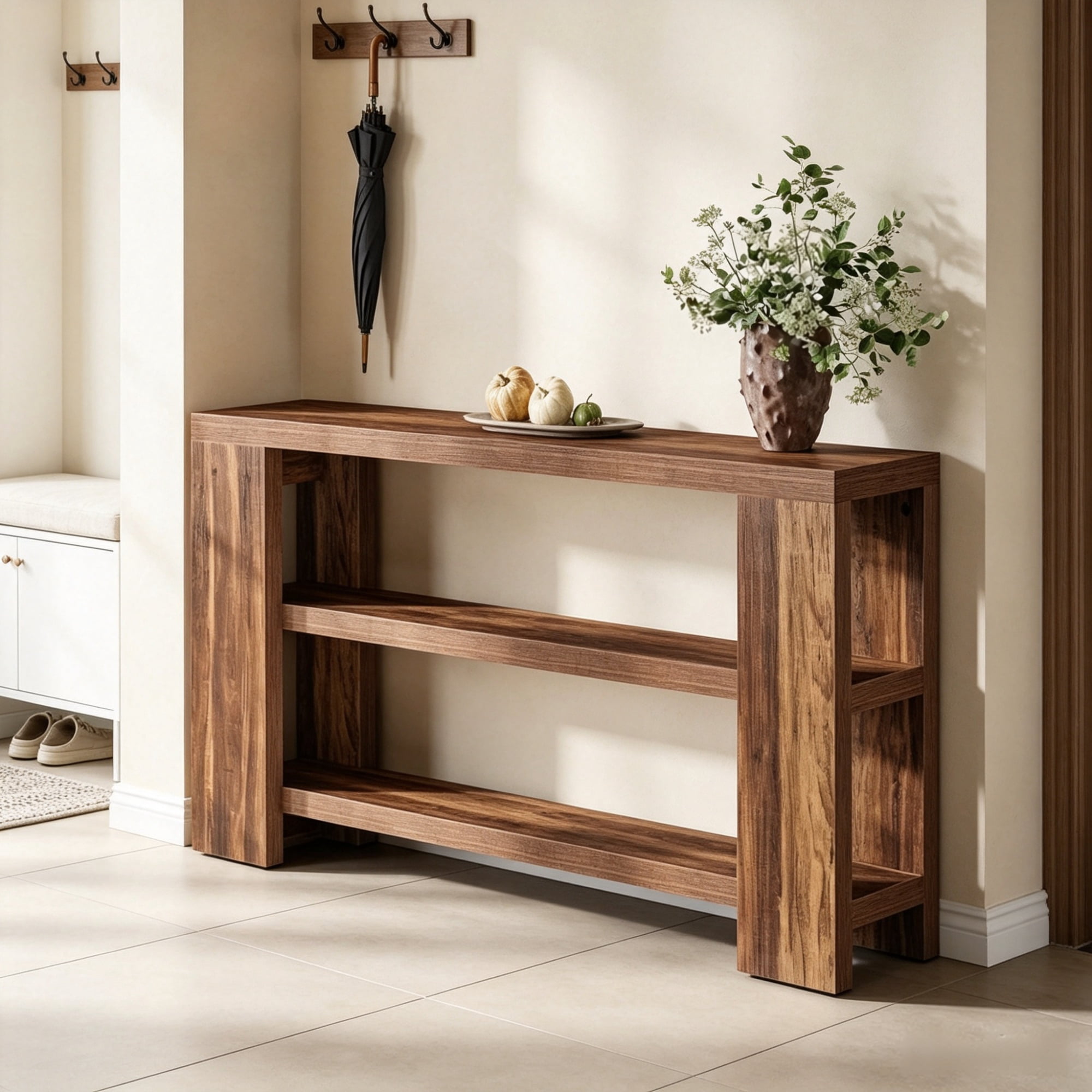 70.9 in Wooden 3-Tier Console Table, Rustic Farmhouse Sofa Table for Entryway & Hallway