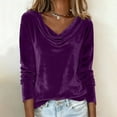thumbnail image 4 of Cowl Neck Velvet Tops for Women Trendy Pleated Long Sleeve Shirts Casual Basic Blouses Spring Summer Going Out Clothing, 4 of 8