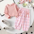thumbnail image 2 of Gerichy Toddler Baby Girl Clothes Rib Knit Long Sleeve Sweatshirts & Bow Plaid Pants 12 18 24 Month 3T 4T 5T Fall Winter Outfits, 2 of 7