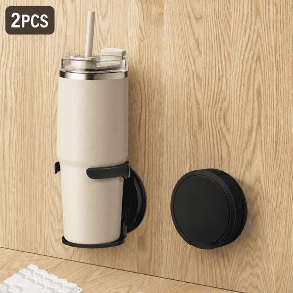 Wall Mounted Tumbler Holder 2 Pack, Water Bottle Holder Organizer for Kitchen and Office, Space Saving Cup Storage Rack, Foldable Drink Holder for Large Cups and Coffee Tumblers, Black