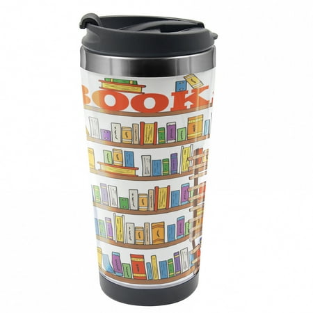 

Modern Travel Mug Library Ladder School Steel Thermal Cup 16 oz by Ambesonne