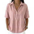 thumbnail image 2 of Women's Cotton Linen Polo Shirt, Casual Short Sleeve Summer Top, Button Down Blouse, 2 of 6