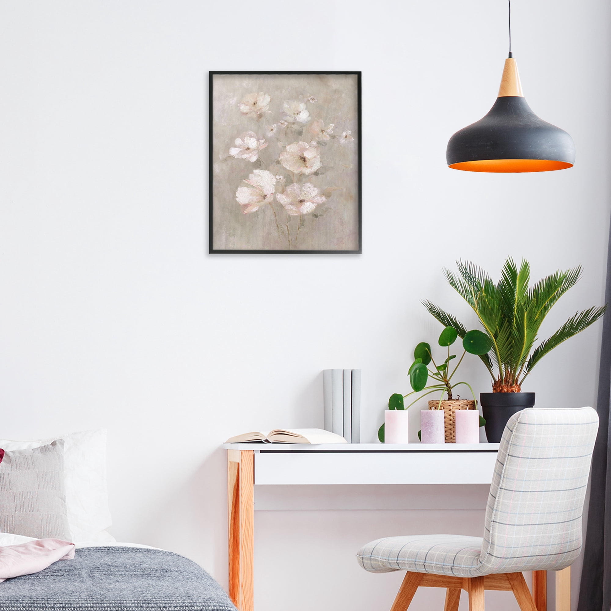 Stupell Industries Blush Florals over Beige Black Framed Giclee Art, design by Carol Robinson