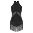 thumbnail image 3 of Xnihocha Women's Gymnastics Leotard Fringe Tassels Latin Jazz Dance Dress Sleeveless Rhinestone Figure Skating Dress Black M, 3 of 5