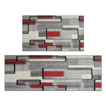 Geometric Grey` Kitchen Rugs and Mats Sets Of 2,Kitchen Decoration Rugs,Rubber Backing Non-Slip Floor Mat for Sink Washable Waterproof Laundry Room Runner Rugs