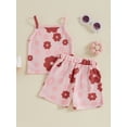 thumbnail image 4 of Suagox Toddler Girls Summer 2Pcs Clothes Set  Outfits Floral Print Spaghetti Strap Waffle Tank Tops Shorts for 0-24 Months and 2-3 Years Old Baby, 4 of 10