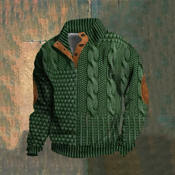 Royisotas Mens Shirts Pullover Long Sleeve Tops Big and Tall Casual Button Crewneck T Shirts for Men Heavyweight