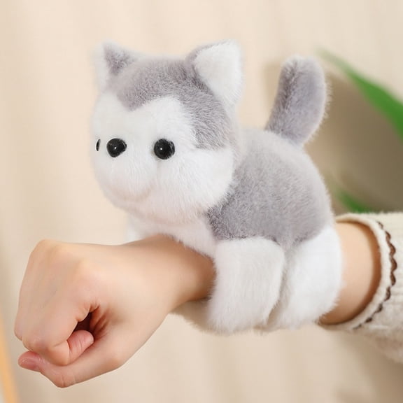 FENGGHAO Plush Animal Slap Bracelet for Kids, Soft Stuffed Husky Wristband Toy, Cute Animal Doll Bangle for Party Favors and Dress-Up Fun