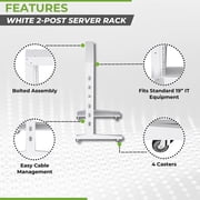 NavePoint 22U 2 Post Rack Open Frame Server Rack for 19 Inch Equipment, AV, Networking, Data & IT Devices, 2-Post Rack 22U With Wheels, 661lbs Weight Capacity, White
