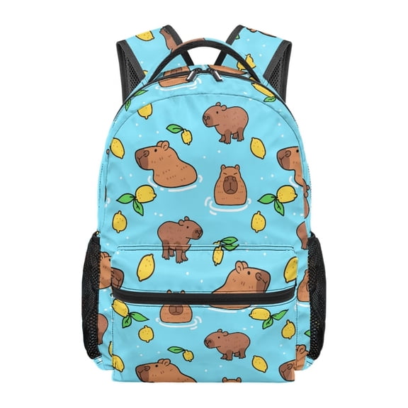 Jeiento 16 Inch Kids School Backpack Water-Resistant Polyester Capybara Lemon Bookbag for Boys Girls, Elementary & Middle School Back to School