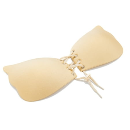 Basstop Self-adhesive Push Up Strapless Backless Silicone Gel Invisible Bra for Women  E Cup  Beige