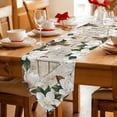 thumbnail image 2 of Spring Floral Table Runner Linen Burlap Table Runner 72 Inches Long White Magnolia Flowers Barn Door Farmhouse Beige Dresser Scarves for Kitchen Island Coffee Dining Room Party Holiday Decor 18"x72", 2 of 8