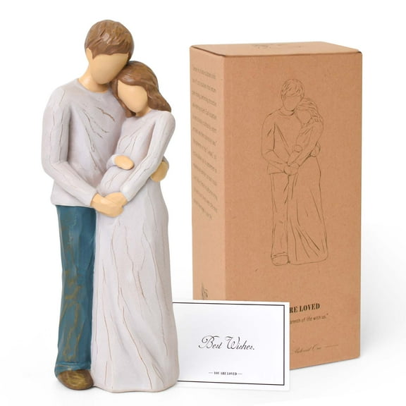 Pregnant Couple Embrace Statue, Resin Expecting Parents Figurine, Heartfelt Baby Bump Touch Sculpture, Home Decor