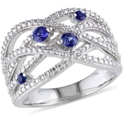3/8 Carat T.G.W. Created Blue Sapphire Sterling Silver Cross-Over Design Ring