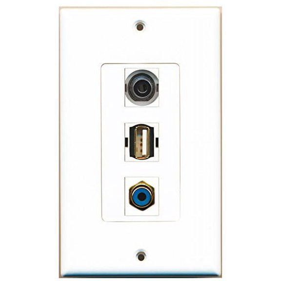 RiteAV - 1 Port RCA Blue and 1 Port USB A-A and 1 Port 3.5mm Decorative Wall Plate Decorative