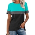 thumbnail image 2 of asdoklhq T Shirts for Women Trendy Women's Casual Fashion Striped Printed T-shirt Round Neck Short Sleeve Green 4X, 2 of 7