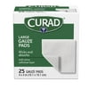 CURAD Large Gauze Pads, Soft Non-Woven for Ouchless Removal, 4" x 4", 25 Count