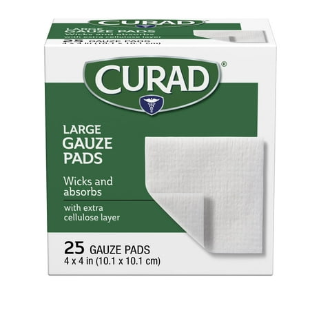 CURAD Large Gauze Pads, Soft Non-Woven for Ouchless Removal, 4" x 4", 25 Count