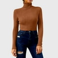 thumbnail image 2 of zaveiop Women's Turtleneck Shirts Ribbed Pullover Sweater Long Sleeves Tops Midweight Thermal Underwear Blouse (Brown, XL), 2 of 7