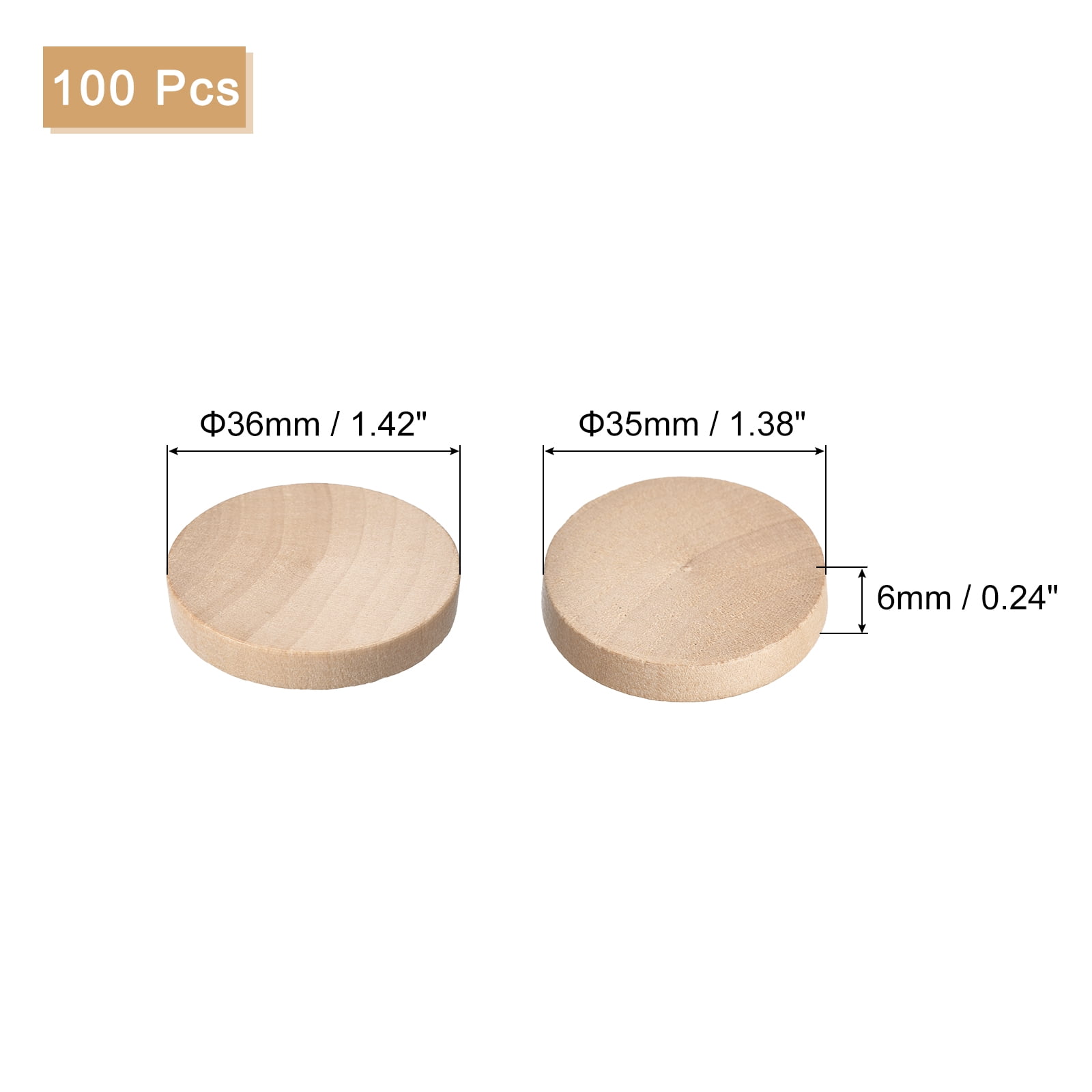 Uxcell 100Pack Flat Head Wood Plugs, 1-3/8 Inch Wooden Button Wood Plugs Screw Covers