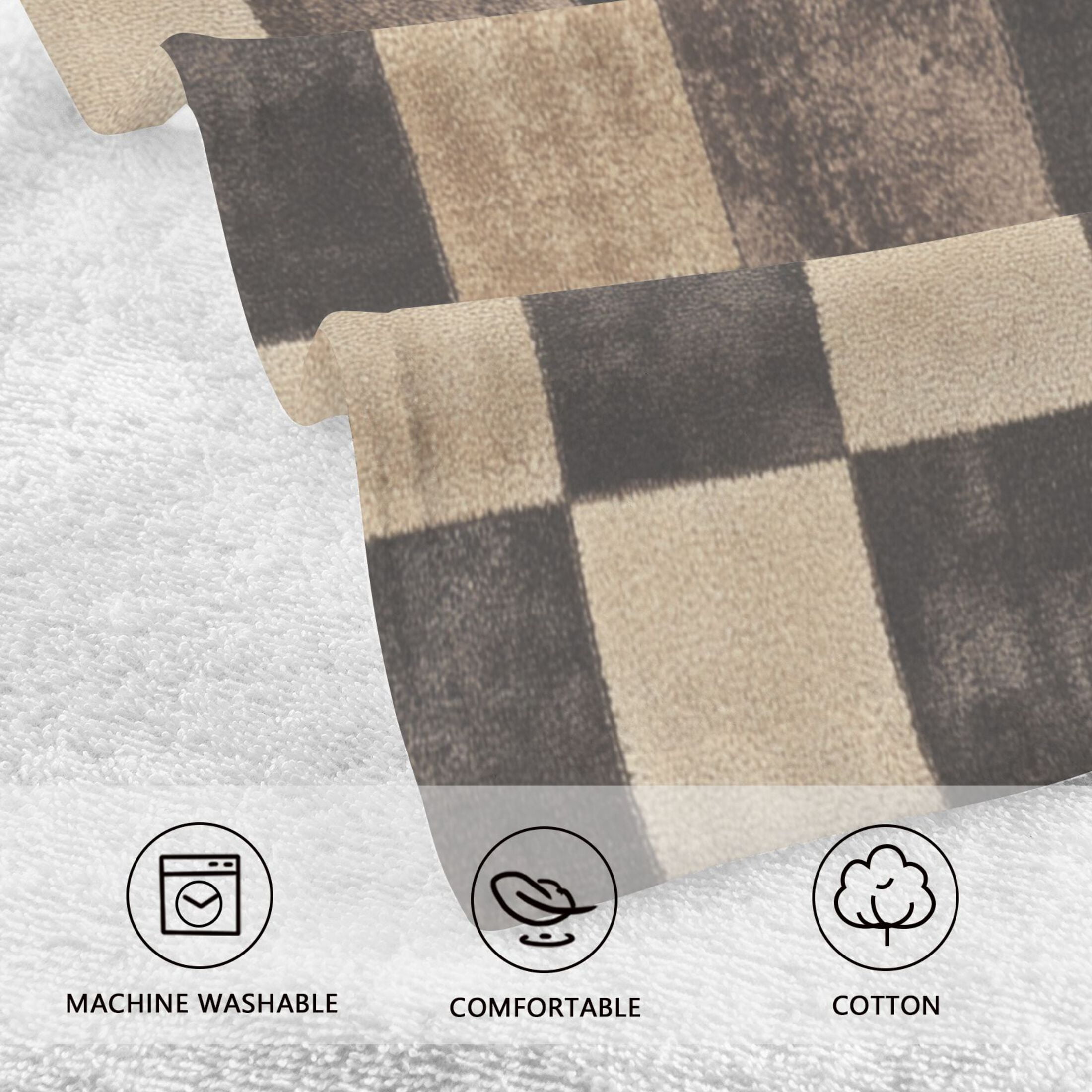 2 Pcs Absorbent Face Towel Bath Hand Towels Soft Breathable Cotton Towel Set for Bathroom Kitchen Hotel Spa Decor Brown and Black Tartan