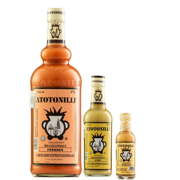 Tripack Rompope Atotonilli Piñones 1000 Café 375 Nuez 50 ml Atotonilli Rompope