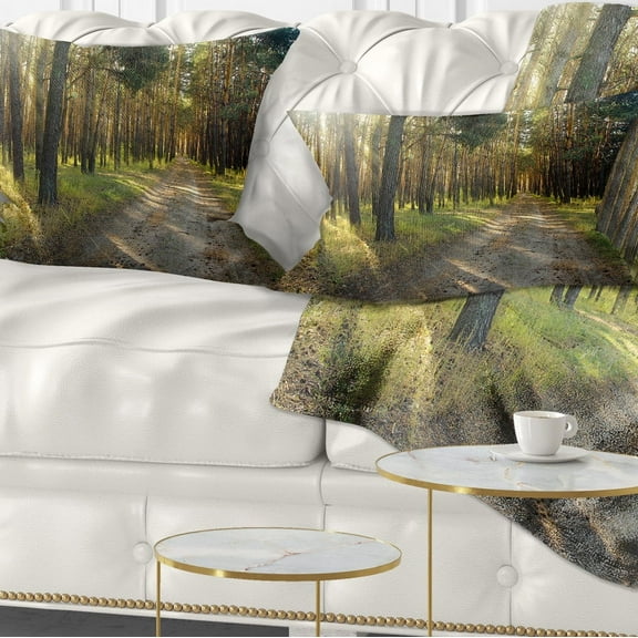 Designart Road Through Green Pine Forest - Landscape Photography Throw Pillow - 12x20