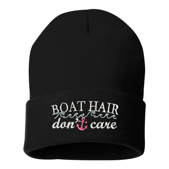 Adult Boat Hair Don't Care Embroidered Cuffed Knit Beanie Cap