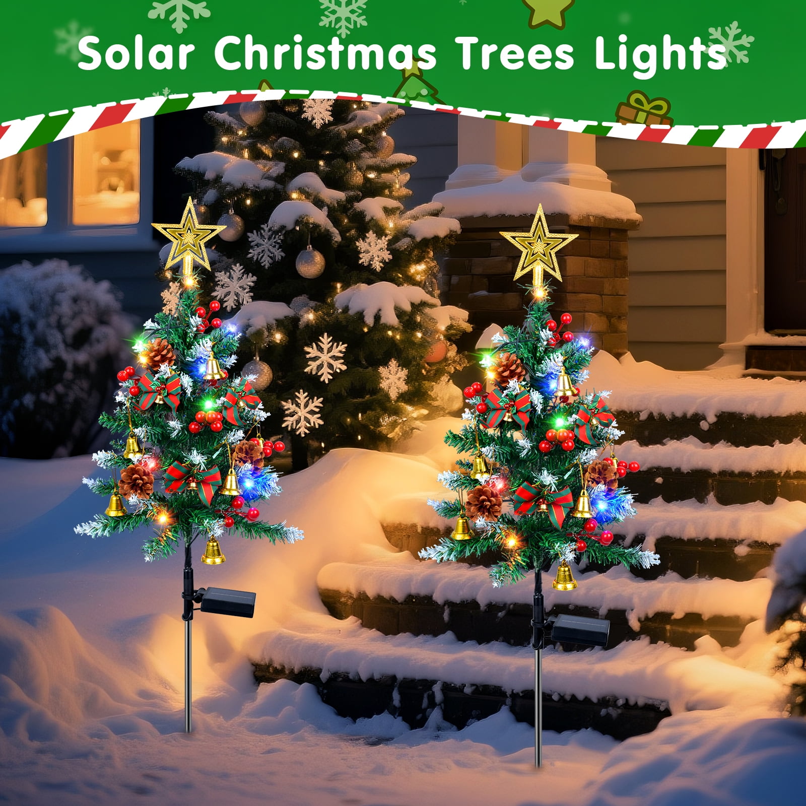 Ninonly 2 Pack Solar Christmas Trees Lights, 33.5 Inch Solar Garden Lights, 8 Modes Solar Powered Christmas Star Topper Landscape Light, Waterproof Xmas Tree Yard Decor Outdoor for Pathway Lawn Patio