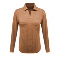 thumbnail image 4 of Holzkary Women's V Neck Polo Shirts Long Sleeve Collared Dressy Tops Loose Casual Tunic Business Work Blouses Long Sleeved and Fashionable Solid Color Lapel Loose Pocket T Shirt Brown S, 4 of 5