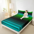 thumbnail image 4 of jejeloiu Retro Stripes Pattern Twin Sheet Sets,Abstract Geometric Twin Fitted Sheet,Green Black Cyan Flat Sheet For Kids,Microfiber Bedroom Decor,3 Pieces, 4 of 7