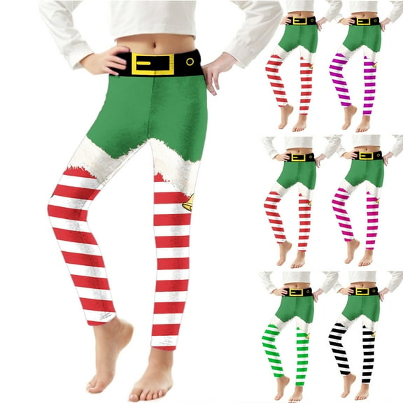 MKOSPLRT Girls Christmas Printed Stretchy Yoga Long Pants Full Ankle Length Leggings High Waist Funny Print Tight 3-8 Years