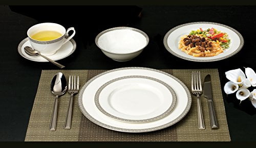 Lorenzo 57 Piece Elegant Bone China Service for 8 Evelyn Dinnerware Sets, Silver by Lorren Home Trends