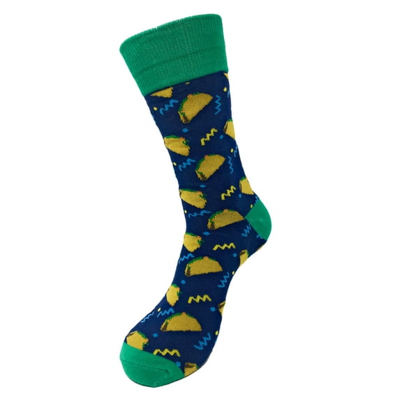 Urban-Peacock Men's Novelty Fun Crew Socks for Dress or Casual - Taco Time - Navy & Green