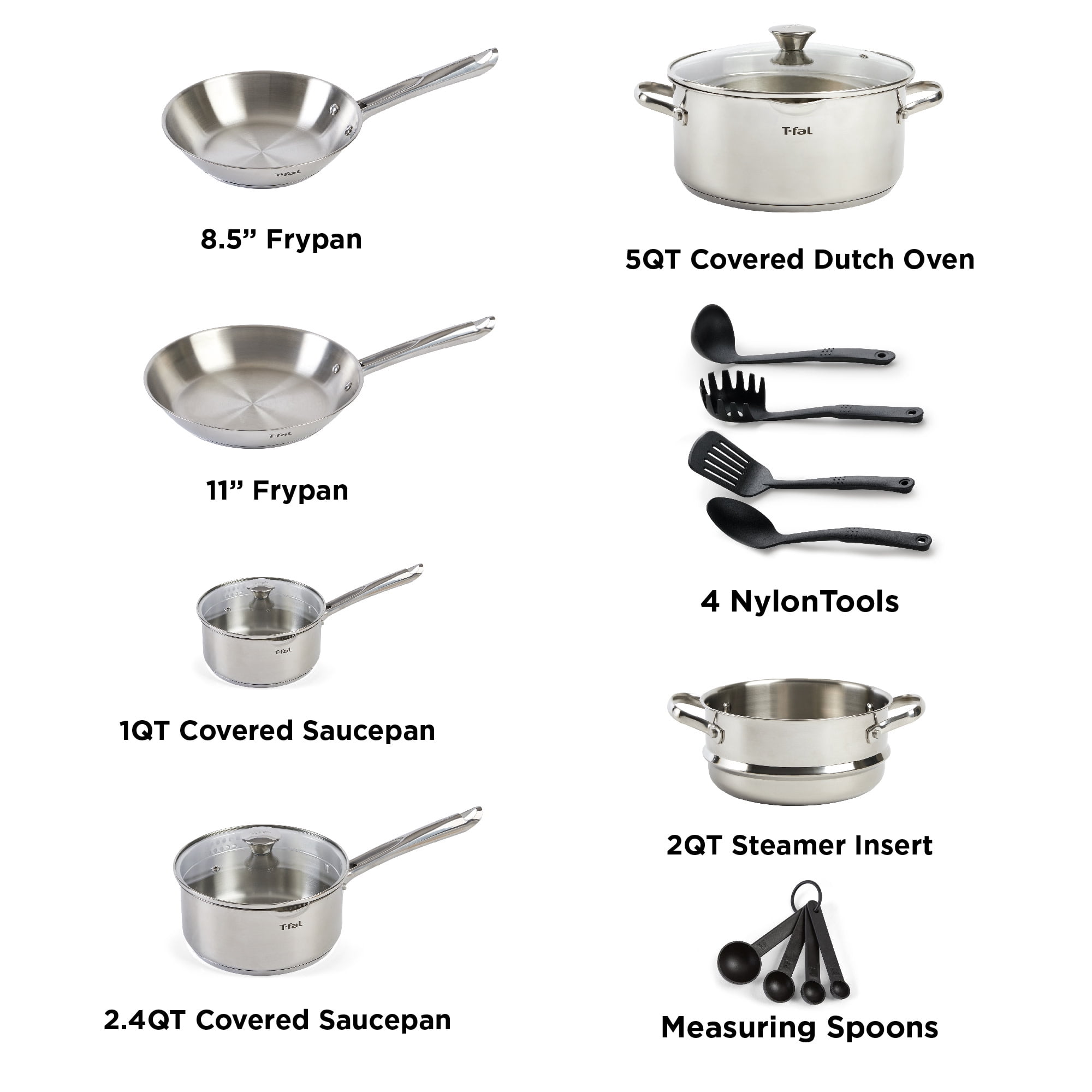 T-fal Cook & Strain Stainless Steel Cookware Set, 10 pc - Fry's Food Stores