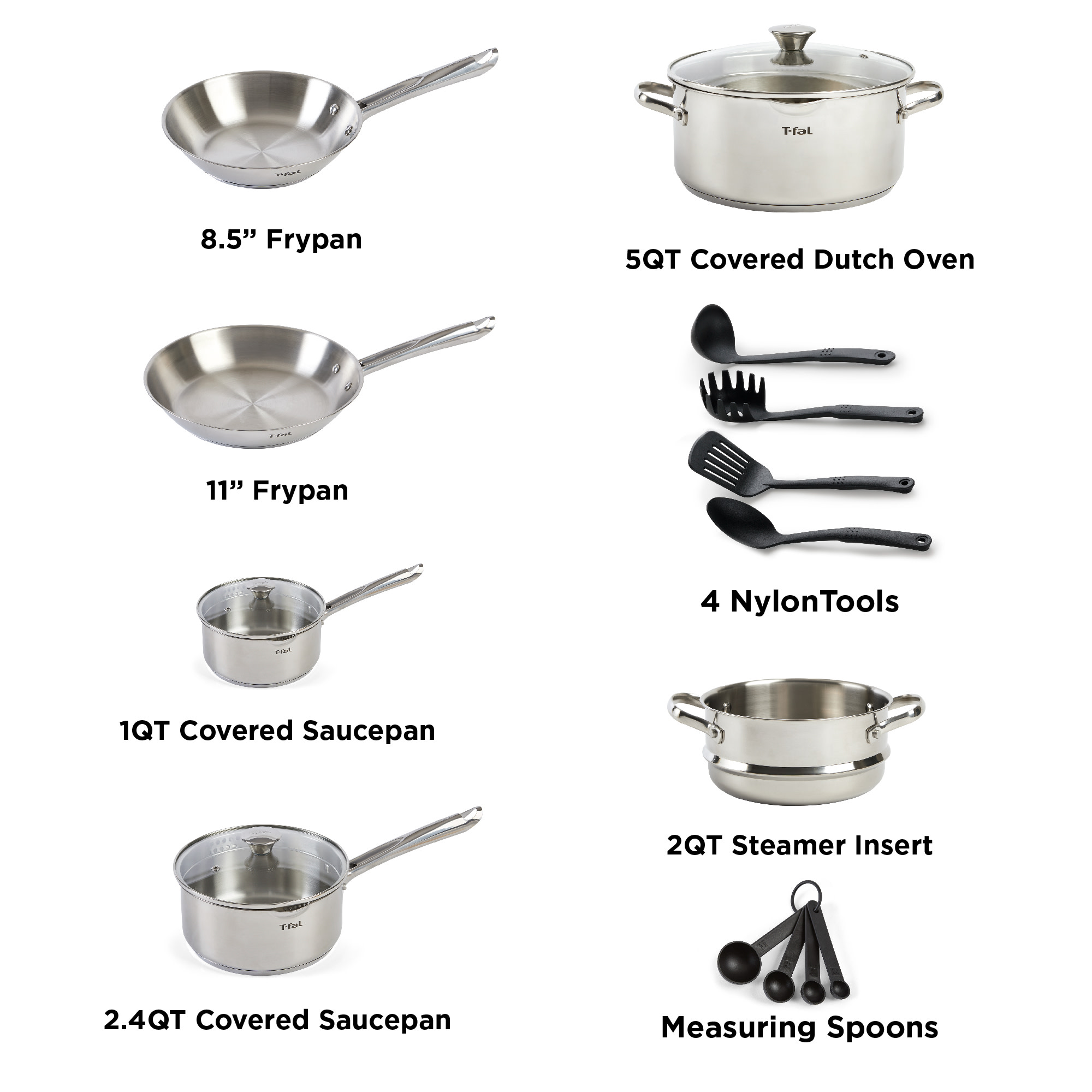 T-fal Cook & Strain 14-Piece Stainless Steel Cookware Set photo 2