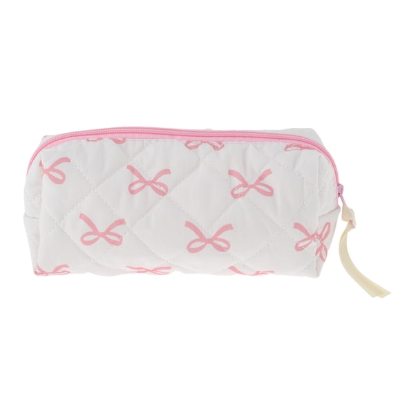 Unique Bargains 1 Pc Bow Pattern Makeup Bag for Travel with Zipper White, Pink
