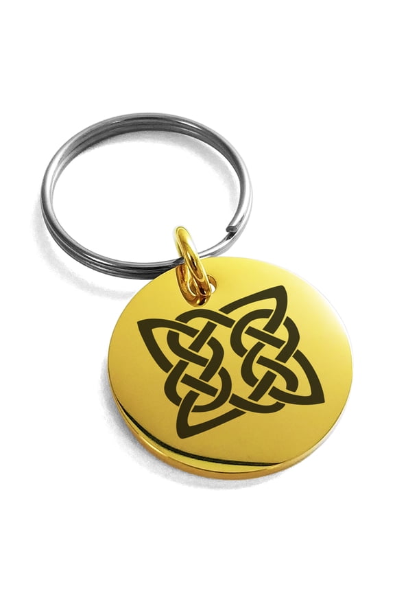 Stainless Steel Celtic Quaternary Eternity Knot Engraved Small Medallion Circle Charm Keychain Keyring