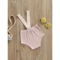 thumbnail image 3 of Kiapeise Newborn Baby Girls Boys Suspender Shorts Overalls Unisex Infant Solid Color Ribbed Knitted Bloomers Summer Clothes, 3 of 9