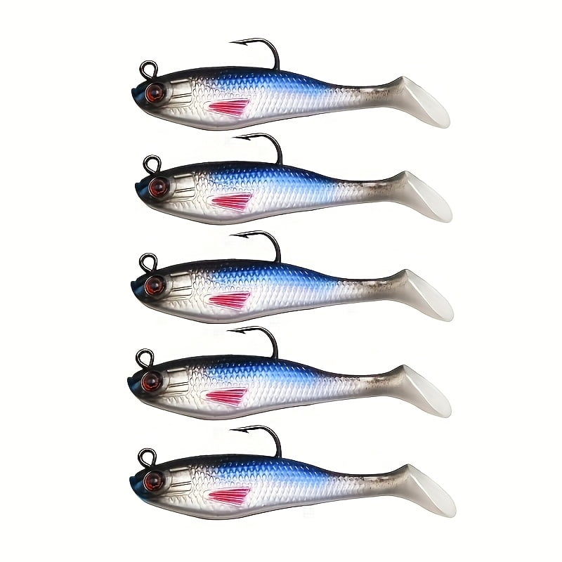 5pcs WYSUMMER Bionic Fishing Lures Jigs Set - Soft PVC,, Mixed Colors with 3D Eyes & T-Tail for Realistic Swimming Action - Ideal for Freshwater & Saltwater Fishing, Fishing Bait