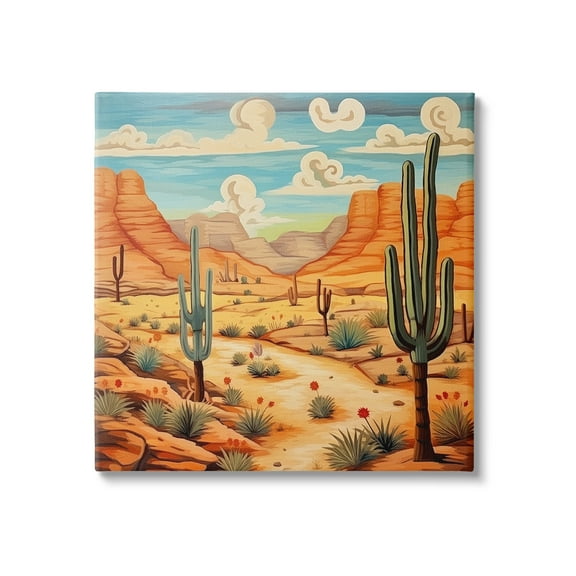 Stupell Industries Desert & Swirling Clouds Landscape Painting Gallery Wrapped Canvas Art Print Wall Art, 17 x 17