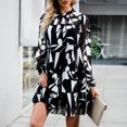 thumbnail image 3 of Vestido Minivestido informal para mujer, vestido holgado con cordones y fruncido, elegante traje de vacaciones Ygjytge Negro T L para Mujer, 3 of 8