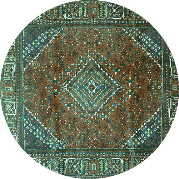 Ahgly Company Machine Washable Indoor Round Persian Turquoise Blue Traditional Area Rugs, 5' Round