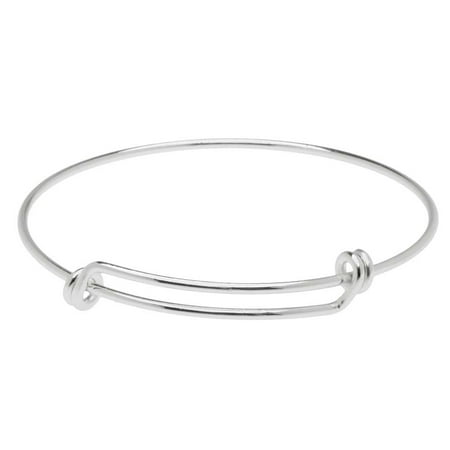 - Expandable Charm Bangle Bracelet, Double Bar with 14 Gauge Wire, 1 Piece, Silver Plated