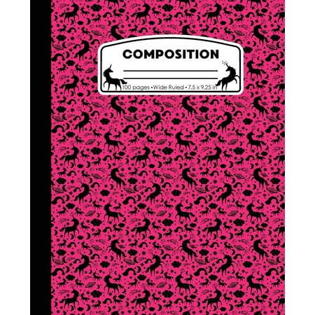 Composition: Unicorn Hot Pink Marble Composition Notebook Wide Ruled 7.5 x 9.25 in, 100 pages book for girls, kids, school, students and teachers