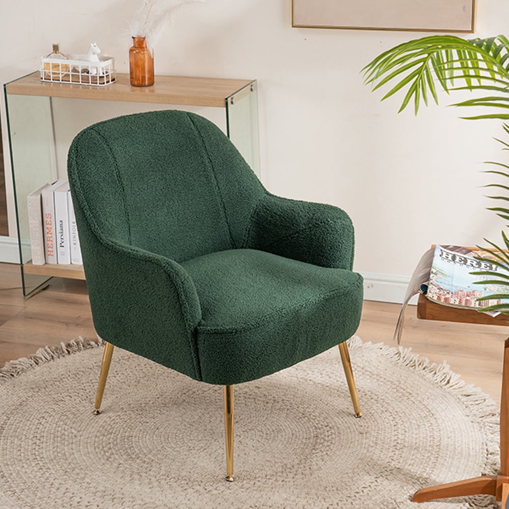 CUH Soft Gold Legs Accent Chair Modern Outdoor Adjustable Sofa Teddy Fabric Ergonomics Indoor