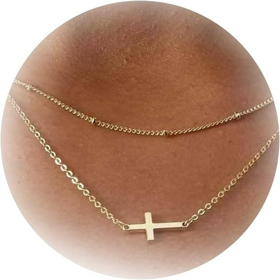 Dainty Layered Choker Necklace Cross Pendant Necklace Sparkly Rhinestone Necklace Adjustable Layering Necklace Trendy Jewelry Gift for Women