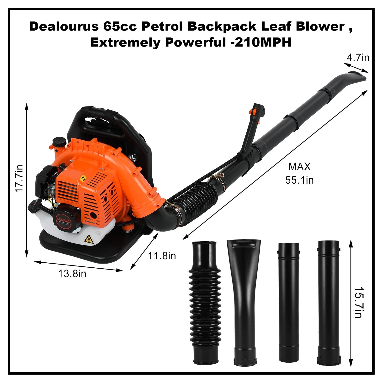 Backpack Leaf Blower, 63Cc 2Cycle Gas Leaf Blower, 650 Cfm Cordless