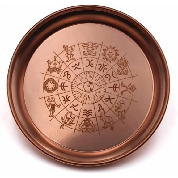 Copper Offering Bowl Prayer Ritual Plate Great for Altar,Incense Burner, smudging Bowl, Offering Dish,Candle Trays, Ash Catcher,Jewelry Dish(Twelve Tonstellations)